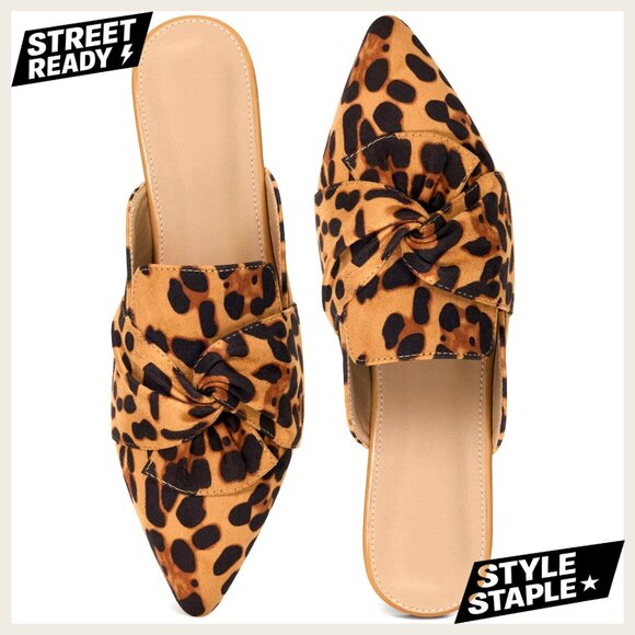 Women's Suede Mules Pointed Toe Bow Slip-On Office Flats